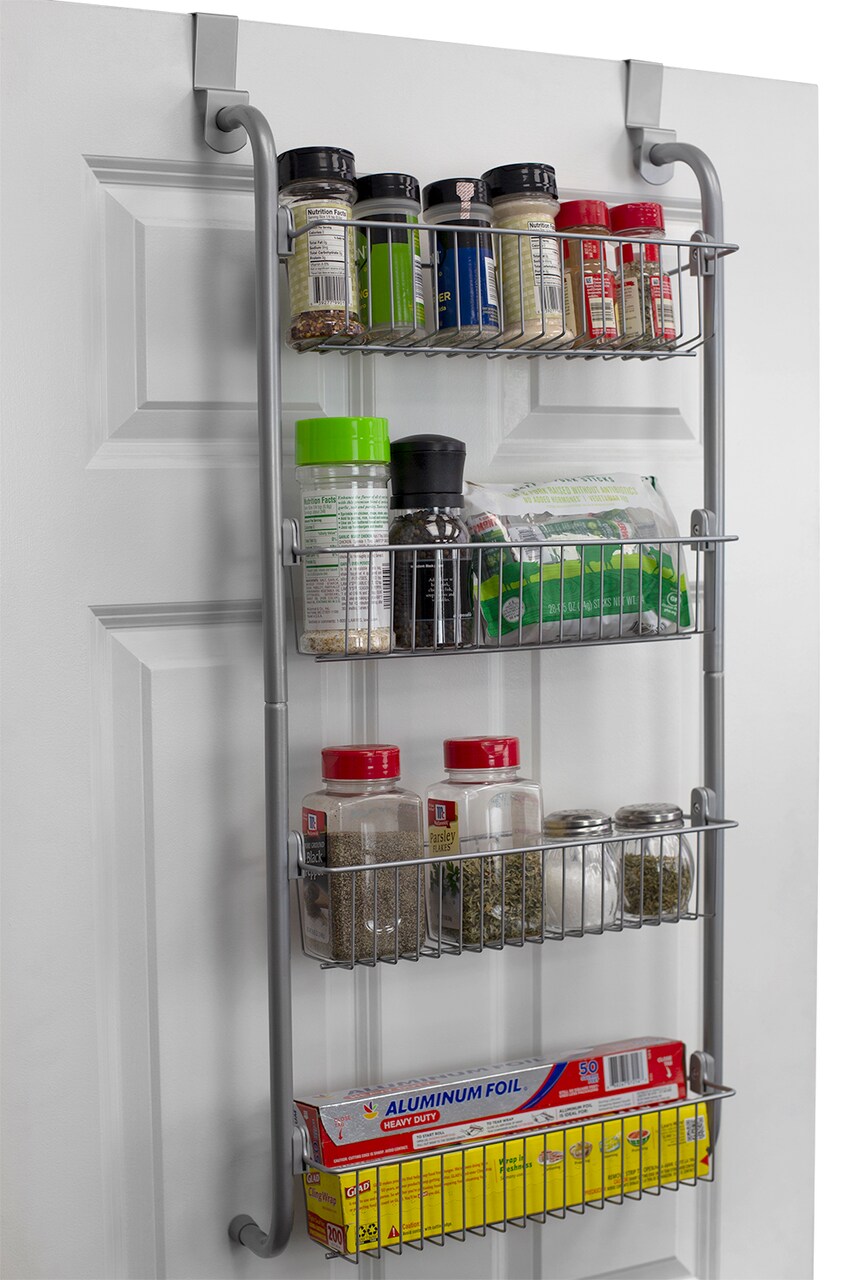 Home Basics Heavy Duty 4 Tier Over the Door Metal Pantry Organizer, Grey
